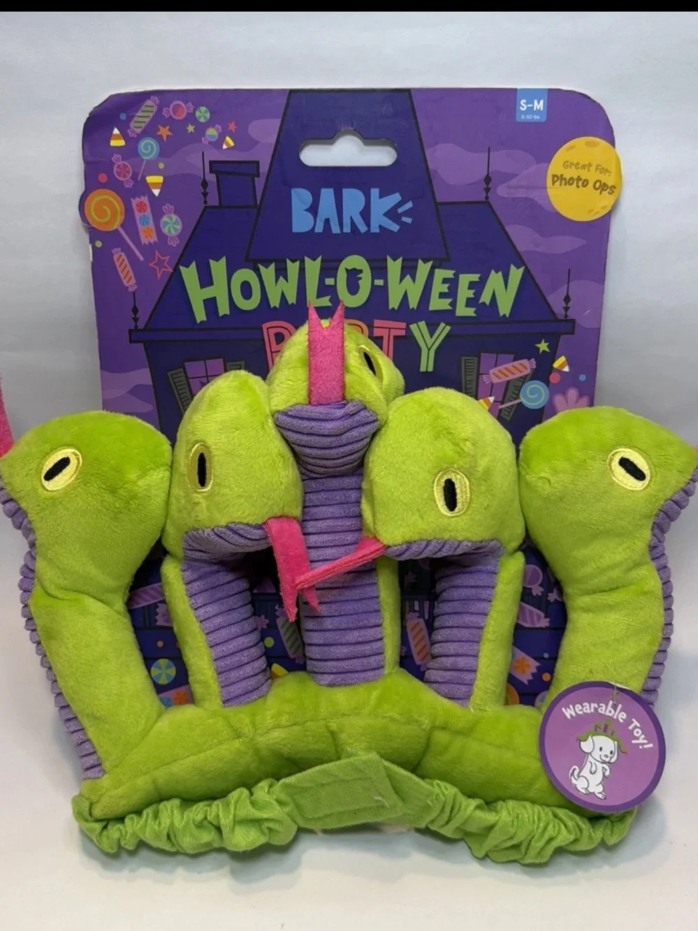 BARK Box Howl-O-Ween Party Wearable Medusa Snakes Crown Dog Toy Halloween S/M